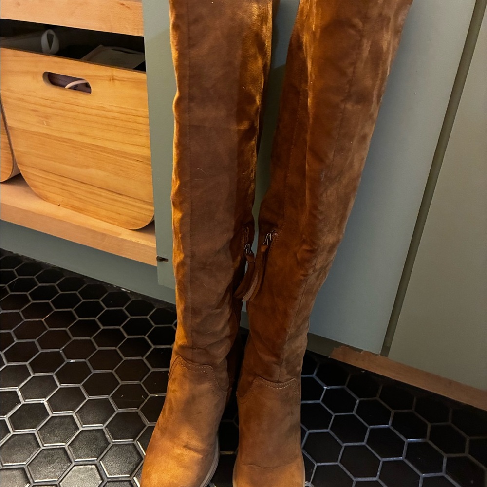 Target Tan Over the Knee Boots, man made suede like material.